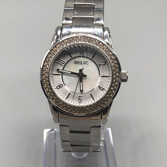 3/$30 Relic Watch Women Silver Tone White Mother Of Pearl Dia 8 Inch - Picture 1 of 11